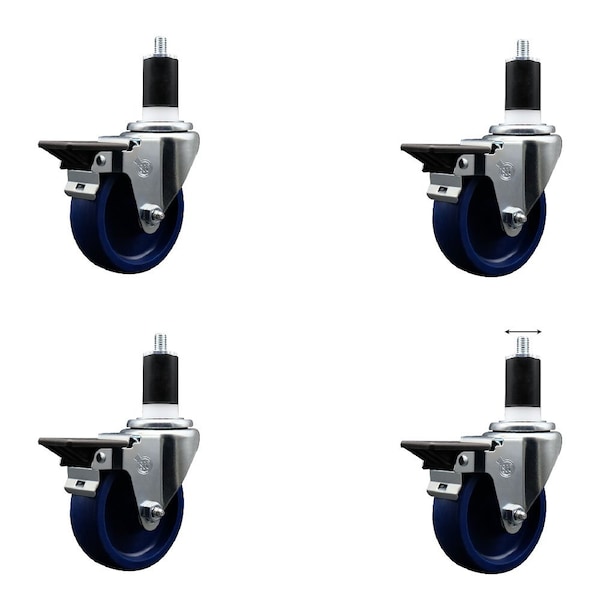 Service Caster 4'' Solid Poly Swivel 1-1/2'' Expanding Stem Caster Set with Brake, 4PK SCC-EX20S414-SPUS-PLB-112-4 - main